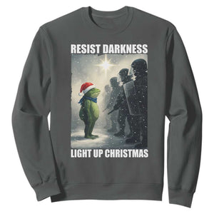 Resist Frog Christmas Sweatshirt Funny Portland Protest ICE Activist Meme TS14 Dark Heather Print Your Wear