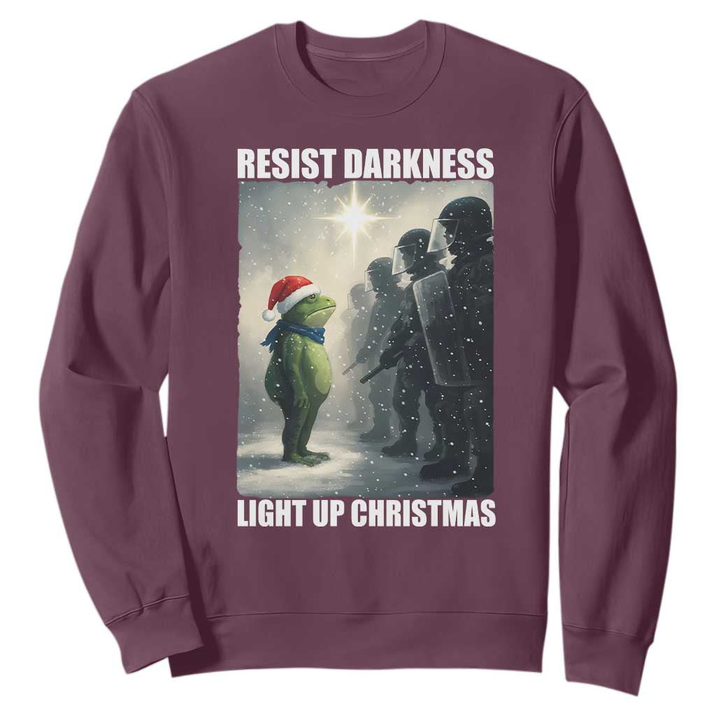 Resist Frog Christmas Sweatshirt Funny Portland Protest ICE Activist Meme TS14 Maroon Print Your Wear