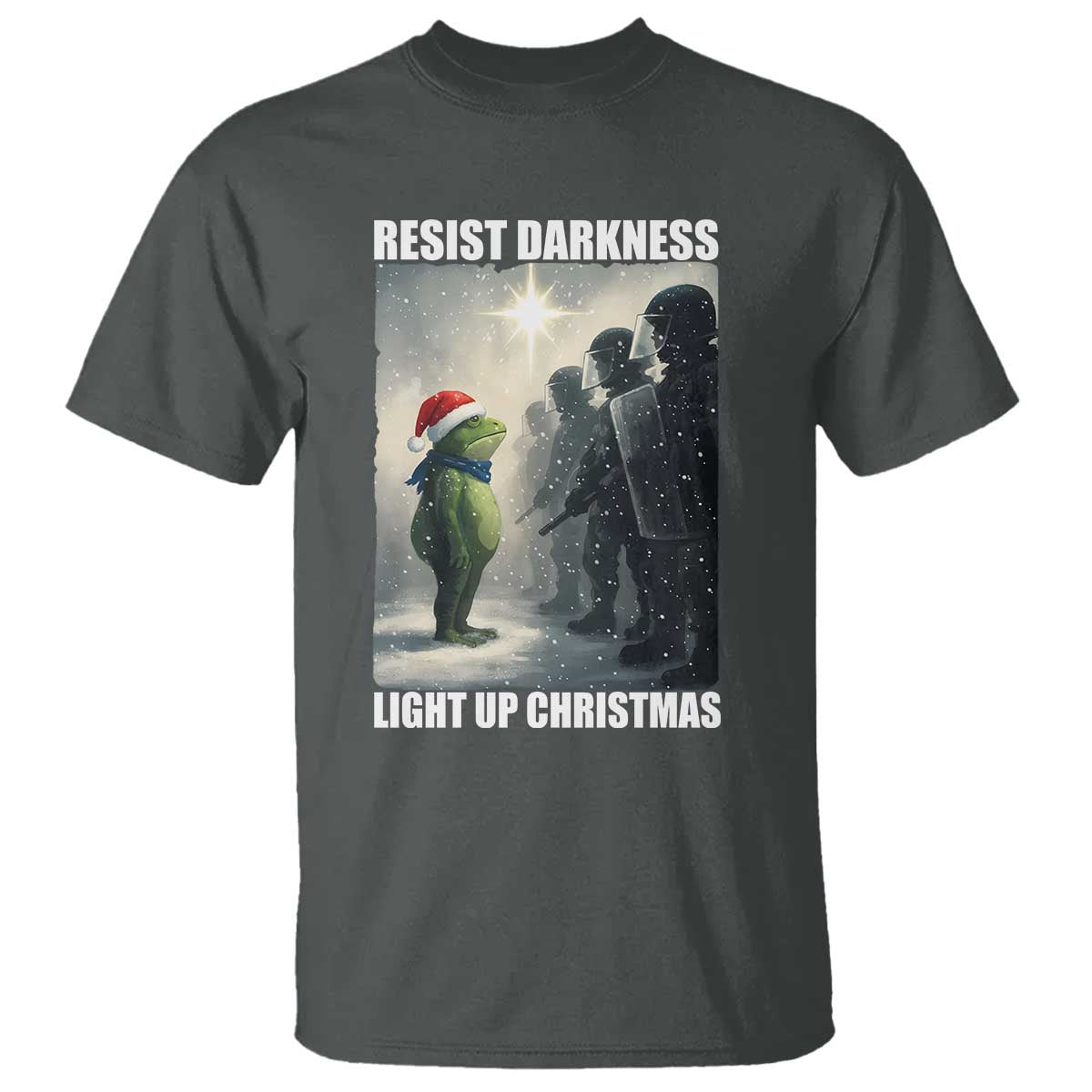 Resist Frog Christmas T Shirt Funny Portland Protest ICE Activist Meme TS14 Dark Heather Print Your Wear
