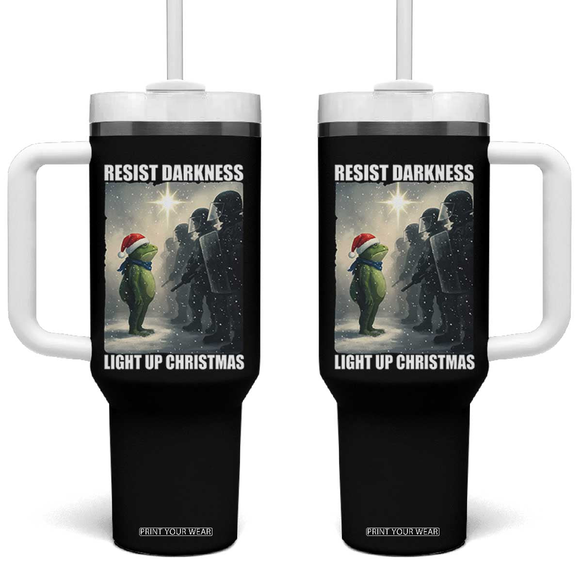 Resist Frog Christmas Tumbler With Handle Funny Portland Protest ICE Activist Meme TS14 One Size: 40 oz Black Print Your Wear