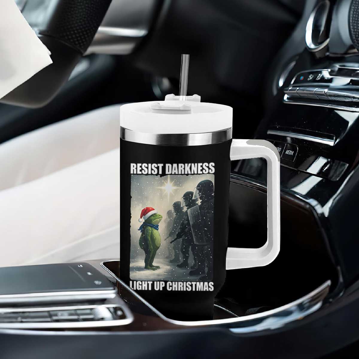 Resist Frog Christmas Tumbler With Handle Funny Portland Protest ICE Activist Meme TS14 Print Your Wear