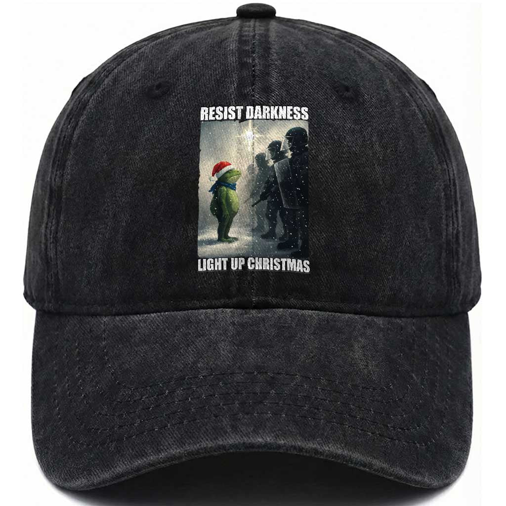Resist Frog Christmas Washed Cotton Baseball Cap Funny Portland Protest ICE Activist Meme TS14 Washed Cap Universal Fit Black Print Your Wear