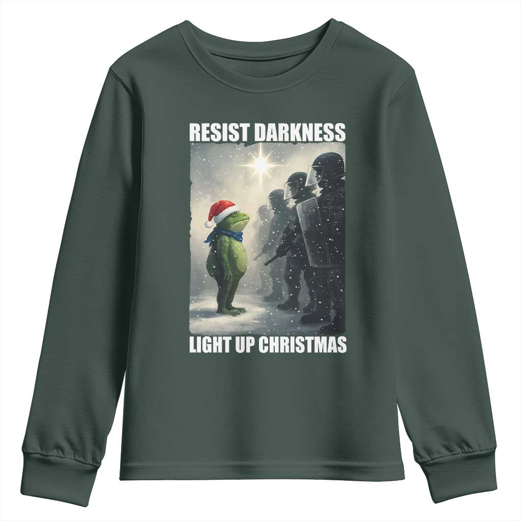 Resist Frog Christmas Youth Sweatshirt Funny Portland Protest ICE Activist Meme TS14 Dark Forest Green Print Your Wear