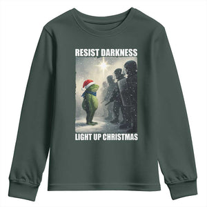 Resist Frog Christmas Youth Sweatshirt Funny Portland Protest ICE Activist Meme TS14 Dark Forest Green Print Your Wear