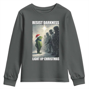 Resist Frog Christmas Youth Sweatshirt Funny Portland Protest ICE Activist Meme TS14 Dark Heather Print Your Wear