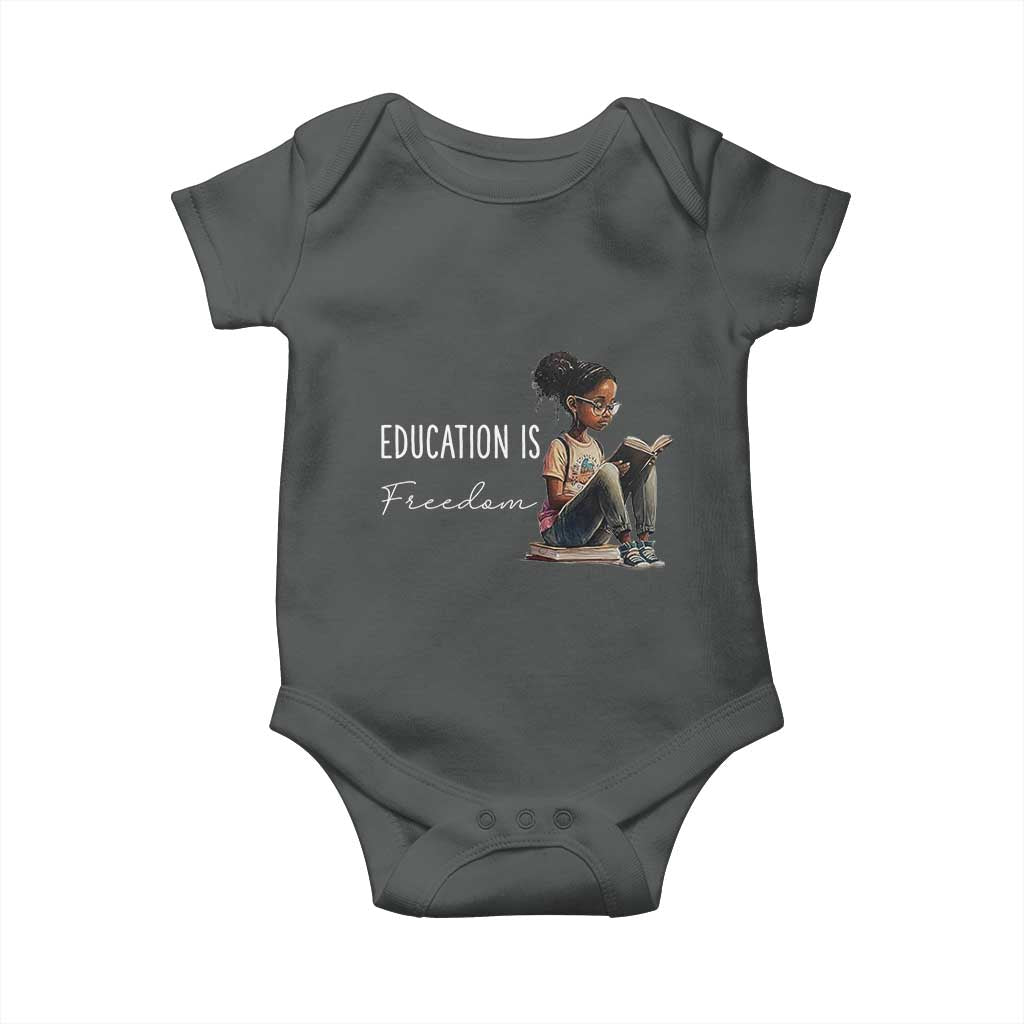 Education Freedom Baby Onesie Black Teacher Books TS14 Dark Heather Print Your Wear