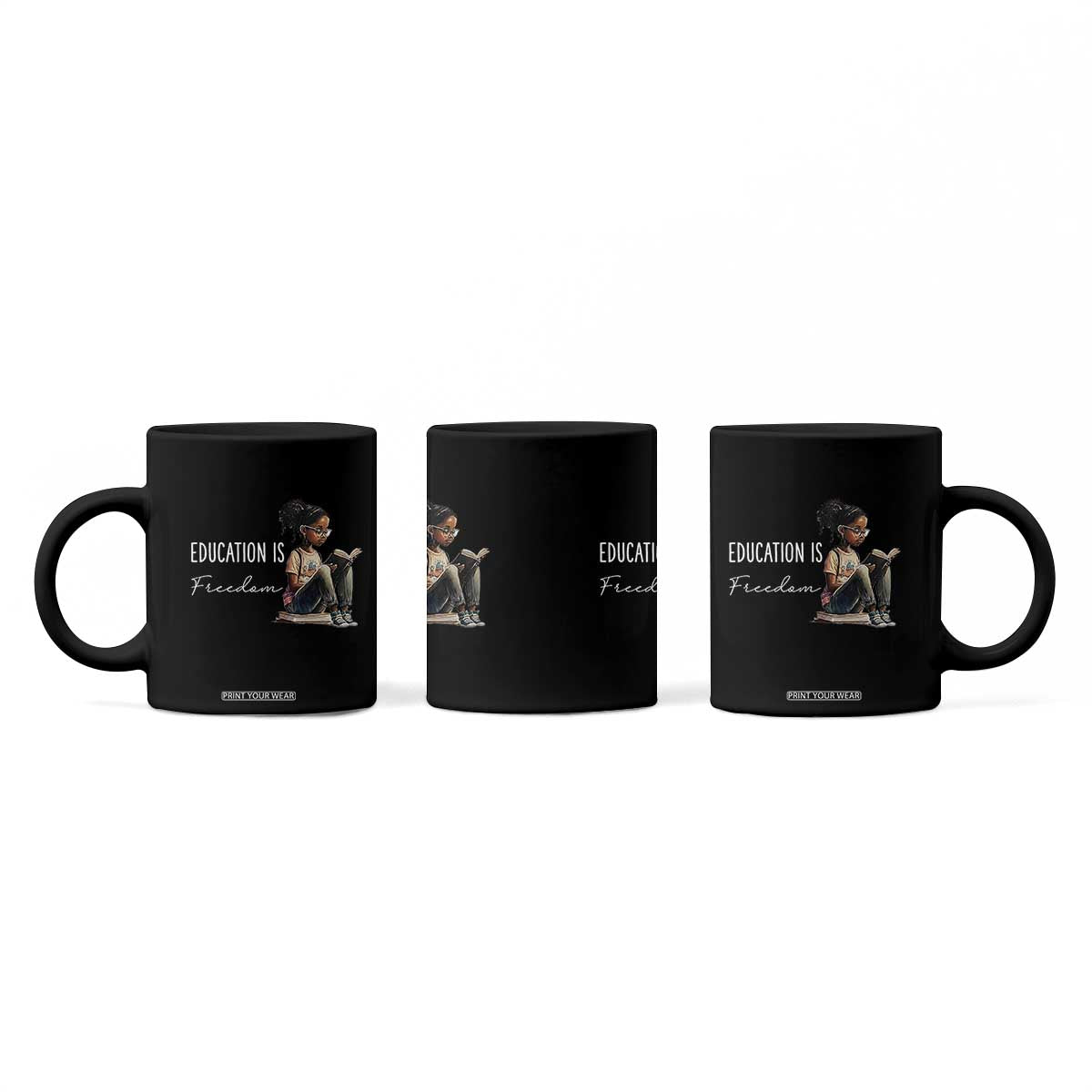 Education Freedom Coffee Mug Black Teacher Books TS14 Print Your Wear