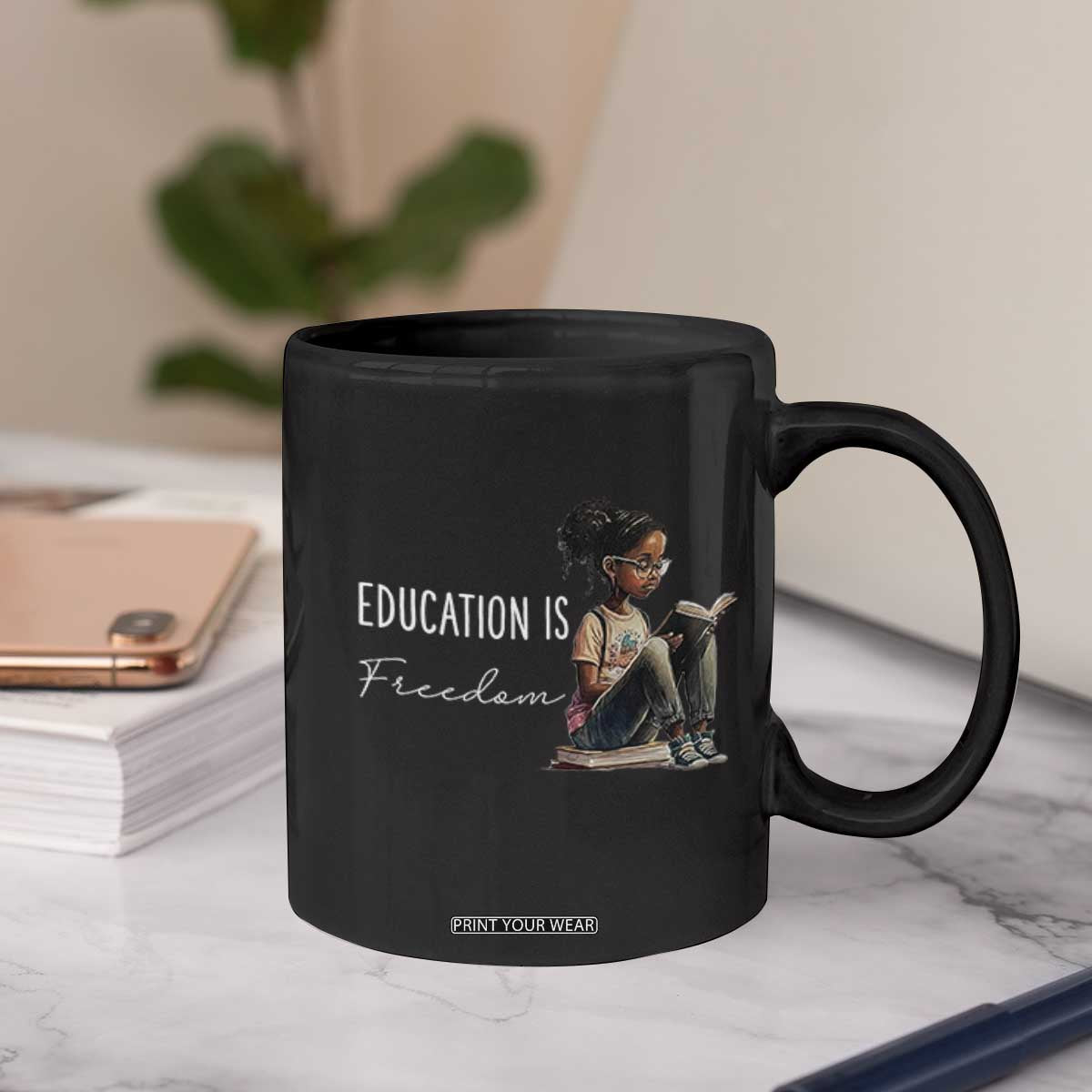 Education Freedom Coffee Mug Black Teacher Books TS14 Print Your Wear