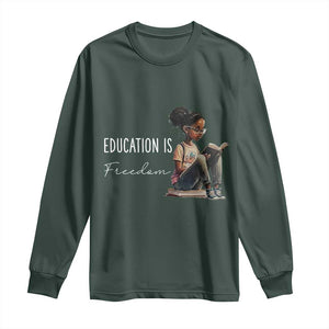 Education Freedom Long Sleeve Shirt Black Teacher Books TS14 Dark Forest Green Print Your Wear