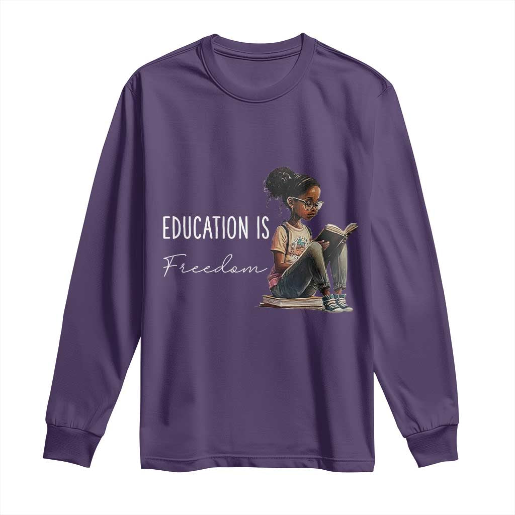 Education Freedom Long Sleeve Shirt Black Teacher Books TS14 Purple Print Your Wear