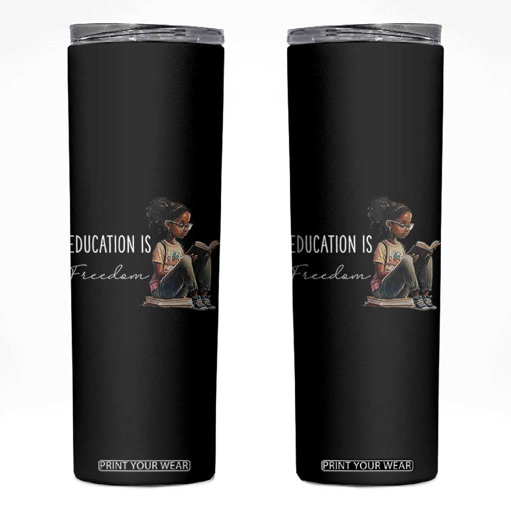 Education Freedom Skinny Tumbler Black Teacher Books TS14 Black Print Your Wear