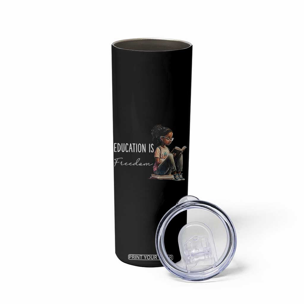 Education Freedom Skinny Tumbler Black Teacher Books TS14 Print Your Wear
