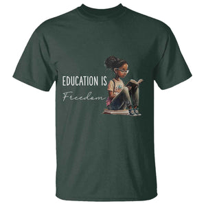 Education Freedom T Shirt Black Teacher Books TS14 Dark Forest Green Print Your Wear