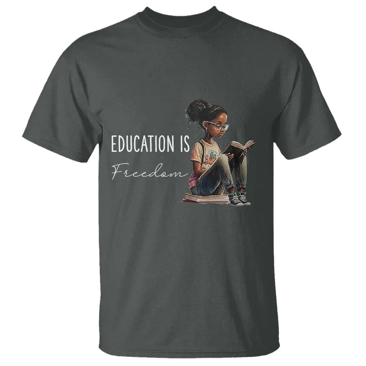 Education Freedom T Shirt Black Teacher Books TS14 Dark Heather Print Your Wear