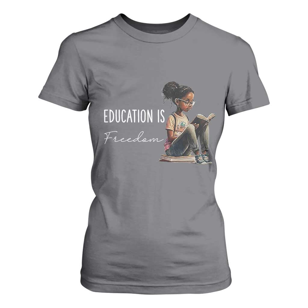 Education Freedom T Shirt For Women Black Teacher Books TS14 Charcoal Print Your Wear