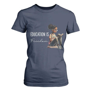 Education Freedom T Shirt For Women Black Teacher Books TS14 Navy Print Your Wear