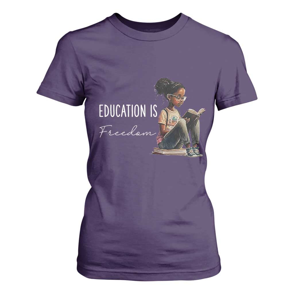 Education Freedom T Shirt For Women Black Teacher Books TS14 Purple Print Your Wear