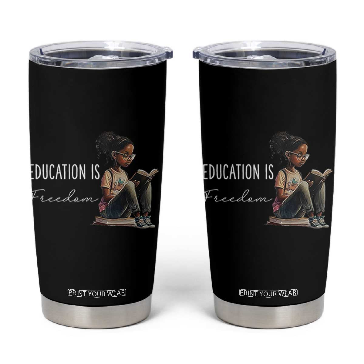 Education Freedom Tumbler Cup Black Teacher Books TS14 Black Print Your Wear