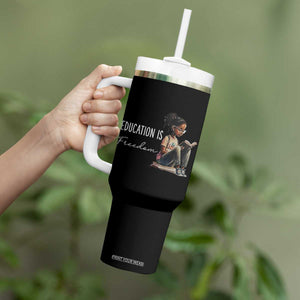 Education Freedom Tumbler With Handle Black Teacher Books TS14 Print Your Wear