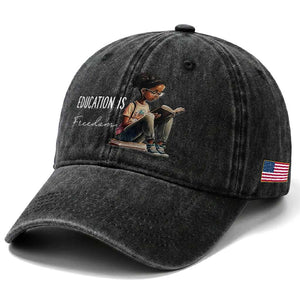 Education Freedom Washed Cotton Baseball Cap Black Teacher Books TS14 Print Your Wear