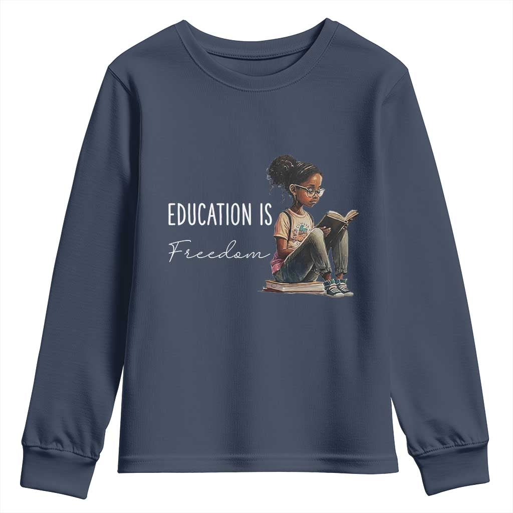 Education Freedom Youth Sweatshirt Black Teacher Books TS14 Navy Print Your Wear