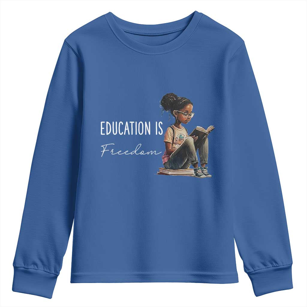 Education Freedom Youth Sweatshirt Black Teacher Books TS14 Royal Blue Print Your Wear