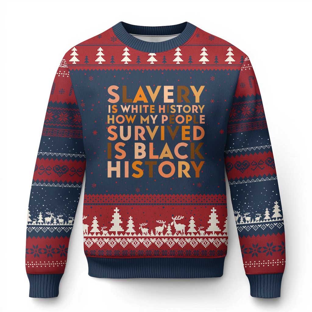 Black History Melanin Ugly Christmas Sweater Slavery Is White History How My People Survived Is Black History TS14 Navy Red Print Your Wear