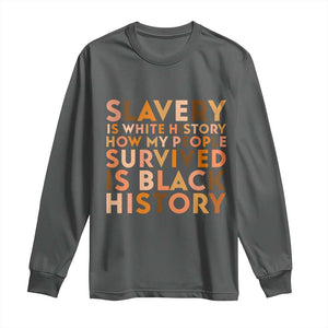 Black History Melanin Long Sleeve Shirt Slavery Is White History How My People Survived Is Black History TS14 Dark Heather Print Your Wear