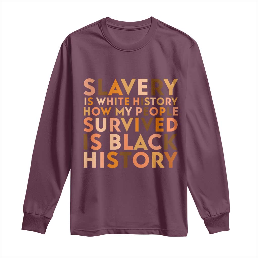 Black History Melanin Long Sleeve Shirt Slavery Is White History How My People Survived Is Black History TS14 Maroon Print Your Wear
