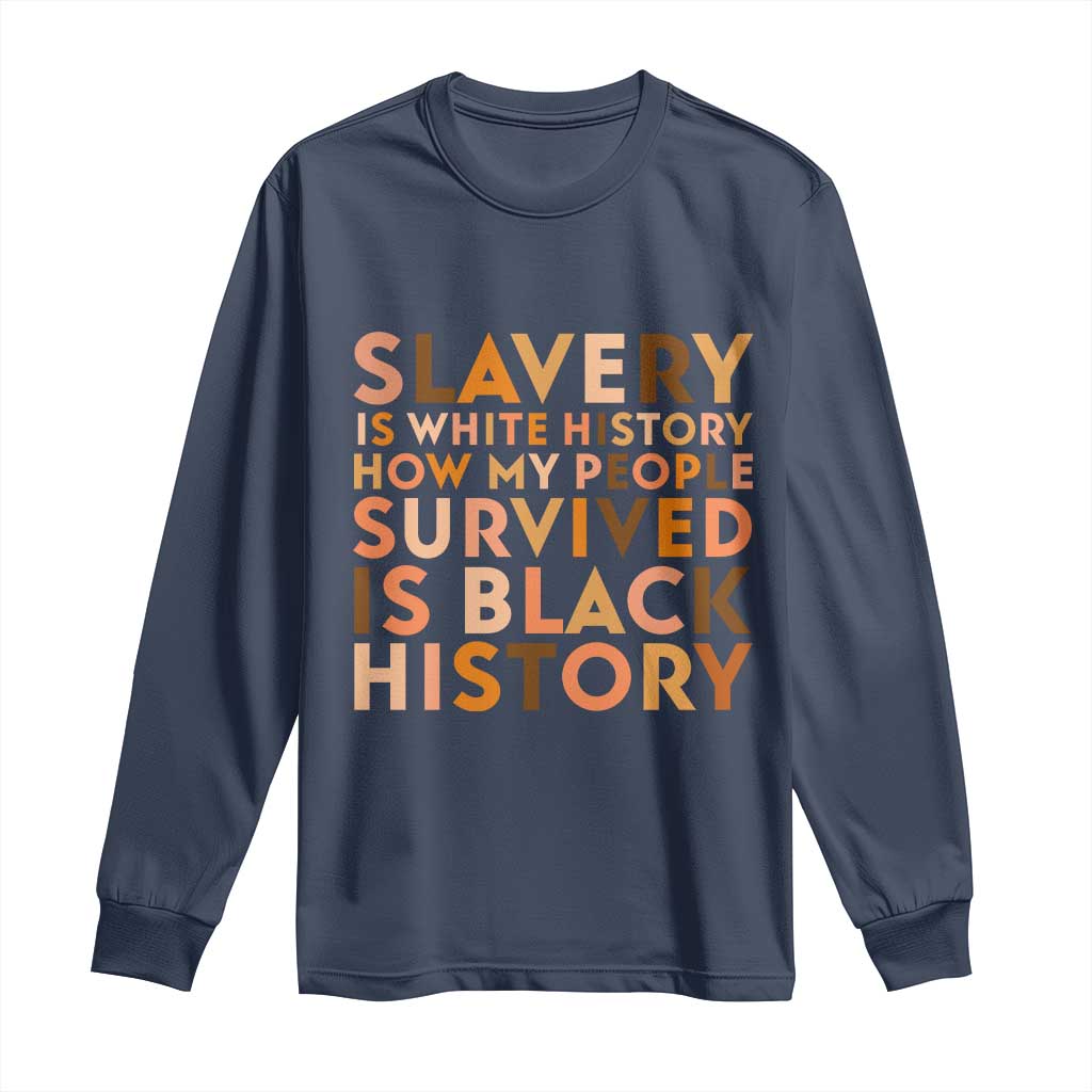 Black History Melanin Long Sleeve Shirt Slavery Is White History How My People Survived Is Black History TS14 Navy Print Your Wear
