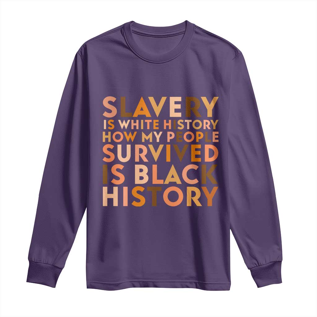 Black History Melanin Long Sleeve Shirt Slavery Is White History How My People Survived Is Black History TS14 Purple Print Your Wear