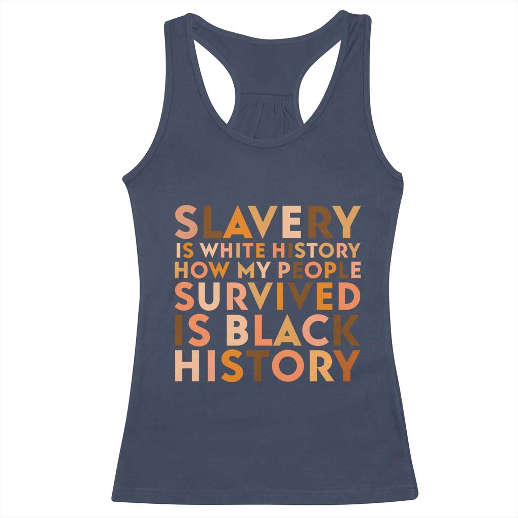 Black History Melanin Racerback Tank Top Slavery Is White History How My People Survived Is Black History TS14 Navy Print Your Wear
