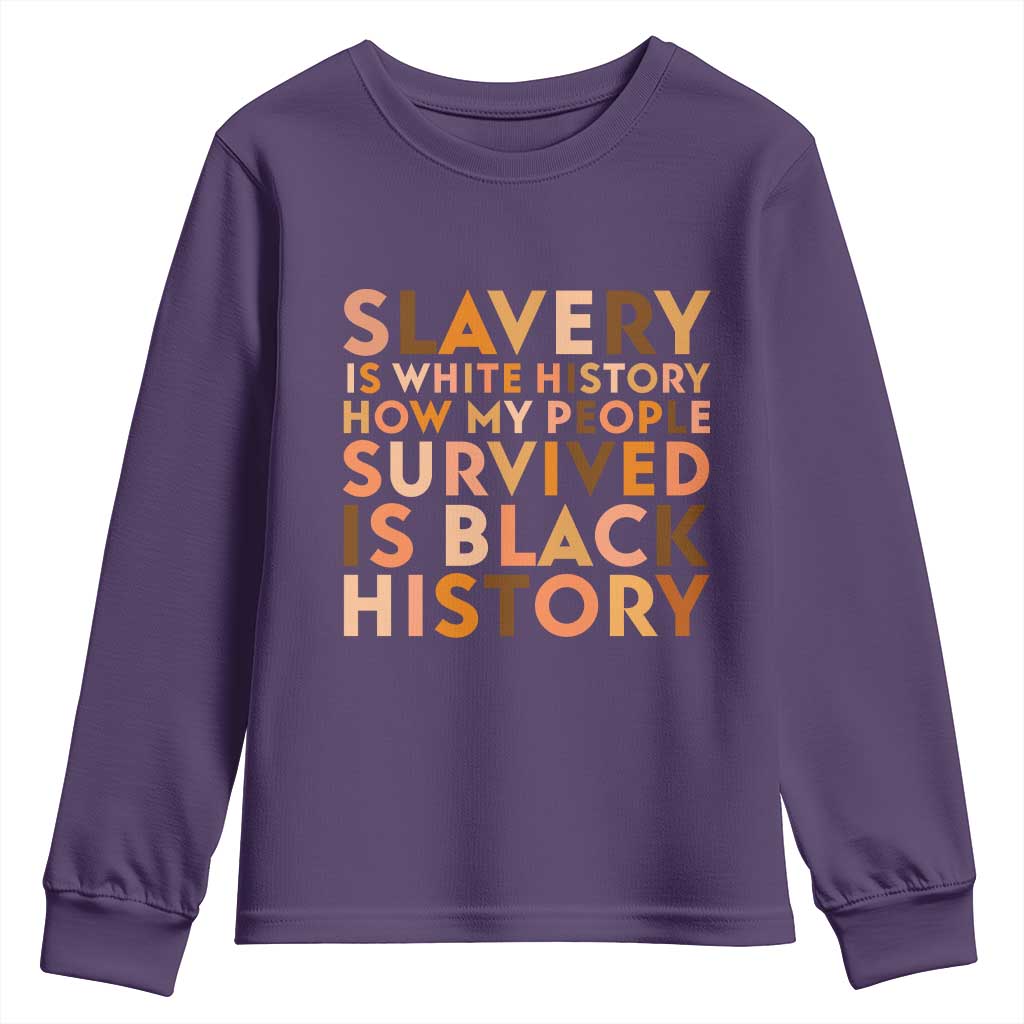 Black History Melanin Youth Sweatshirt Slavery Is White History How My People Survived Is Black History TS14 Purple Print Your Wear