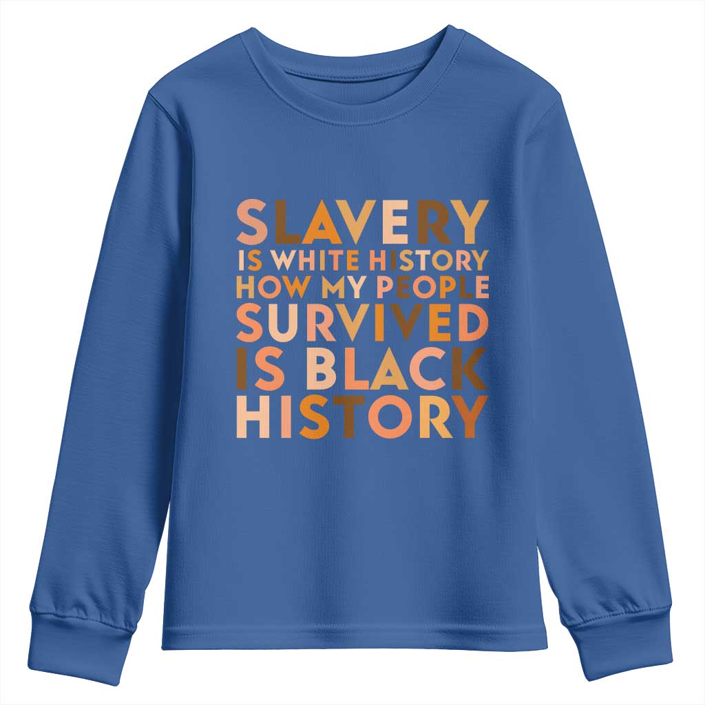 Black History Melanin Youth Sweatshirt Slavery Is White History How My People Survived Is Black History TS14 Royal Blue Print Your Wear