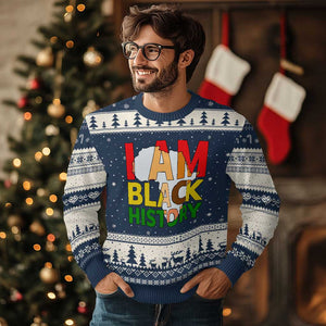 Black History Month African American Ugly Christmas Sweater I Am Black History TS14 Navy Beige Print Your Wear