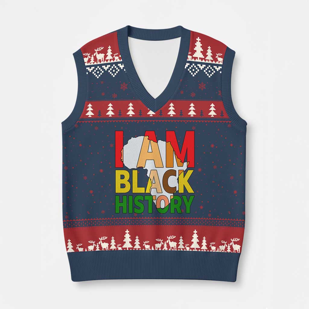 Black History Month African American V-Neck Knit Sweater Vest I Am Black History TS14 Navy Red Print Your Wear