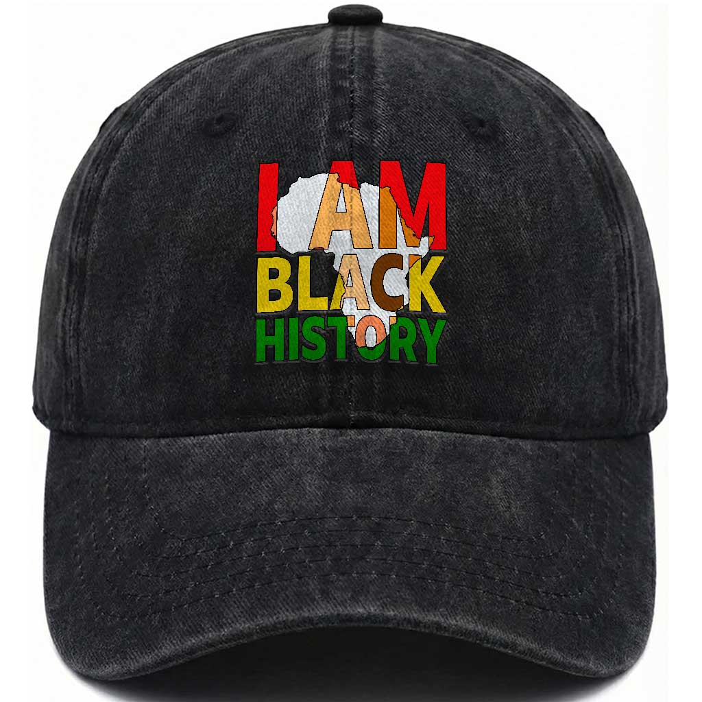 Black History Month African American Washed Cotton Baseball Cap I Am Black History TS14 Washed Cap Universal Fit Black Print Your Wear