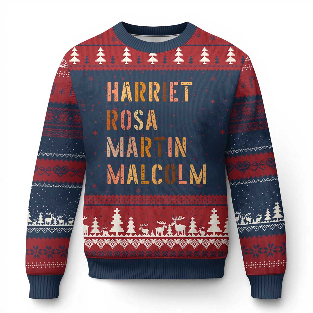 Black History Leaders Ugly Christmas Sweater Harriet Rosa Martin Malcolm TS14 Navy Red Print Your Wear
