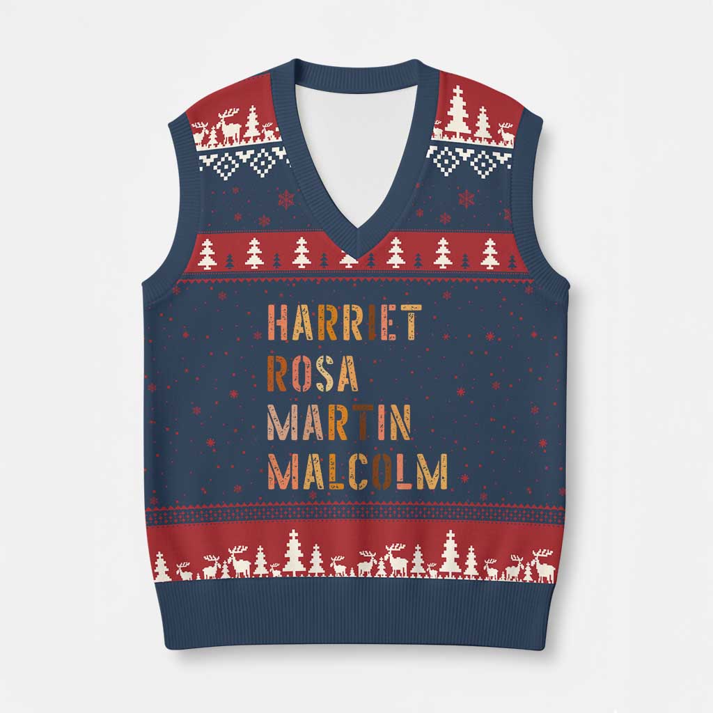 Black History Leaders V-Neck Knit Sweater Vest Harriet Rosa Martin Malcolm TS14 Navy Red Print Your Wear