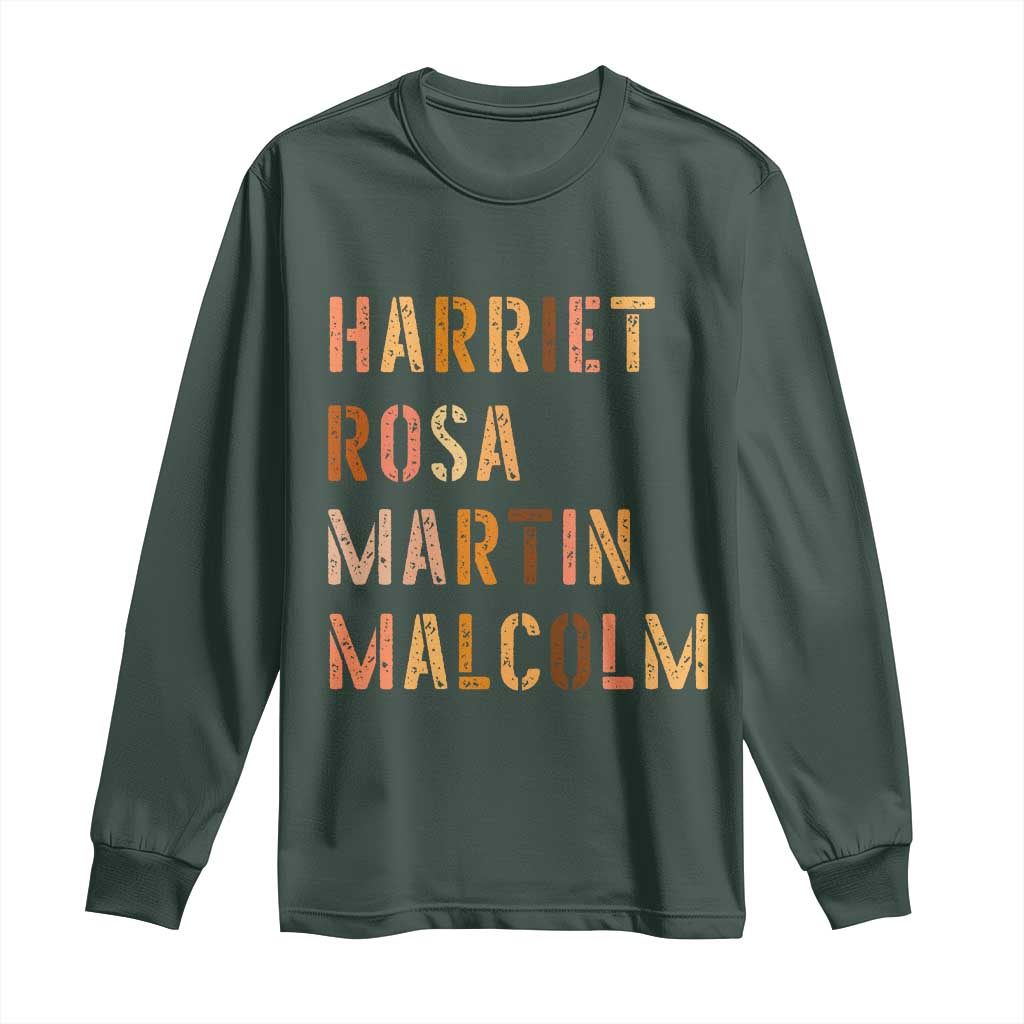 Black History Leaders Long Sleeve Shirt Harriet Rosa Martin Malcolm TS14 Dark Forest Green Print Your Wear