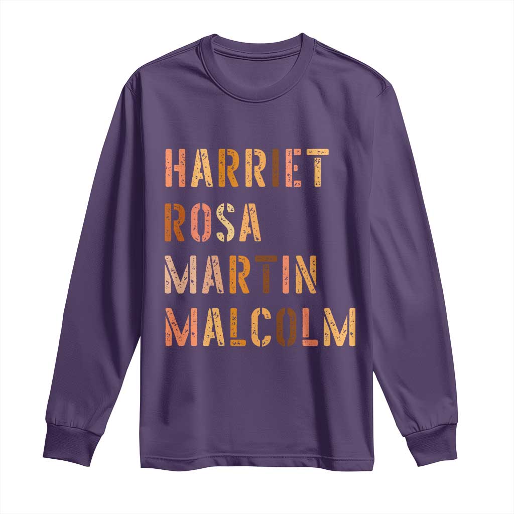 Black History Leaders Long Sleeve Shirt Harriet Rosa Martin Malcolm TS14 Purple Print Your Wear
