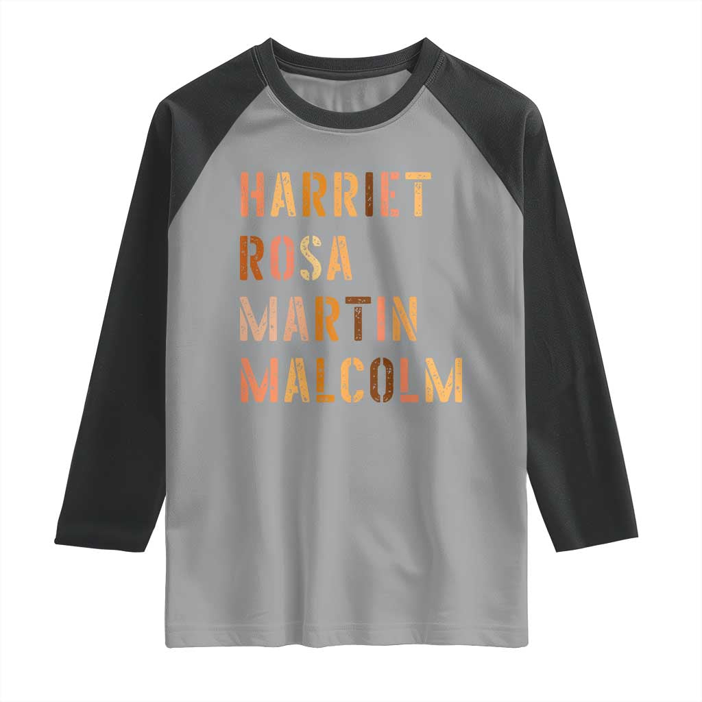 Black History Leaders Raglan Shirt Harriet Rosa Martin Malcolm TS14 Sport Gray Black Print Your Wear