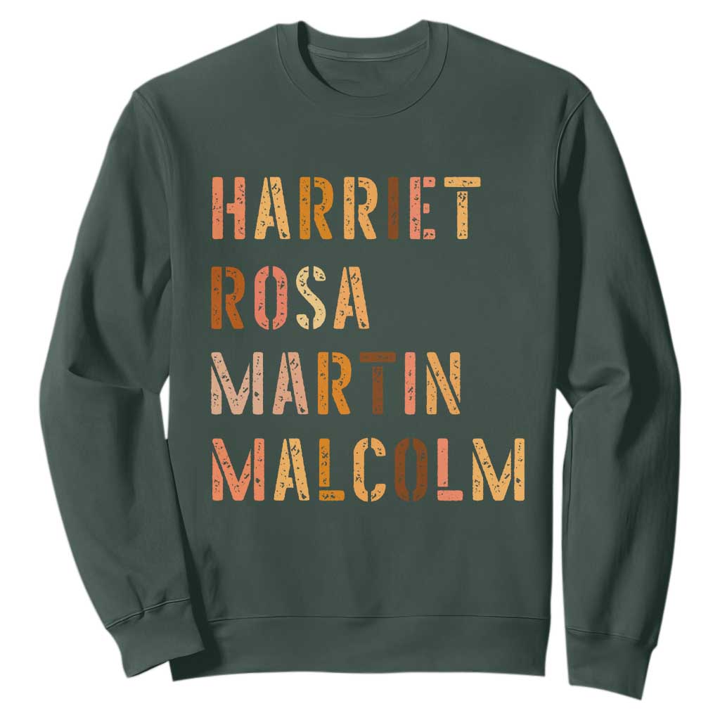 Black History Leaders Sweatshirt Harriet Rosa Martin Malcolm TS14 Dark Forest Green Print Your Wear
