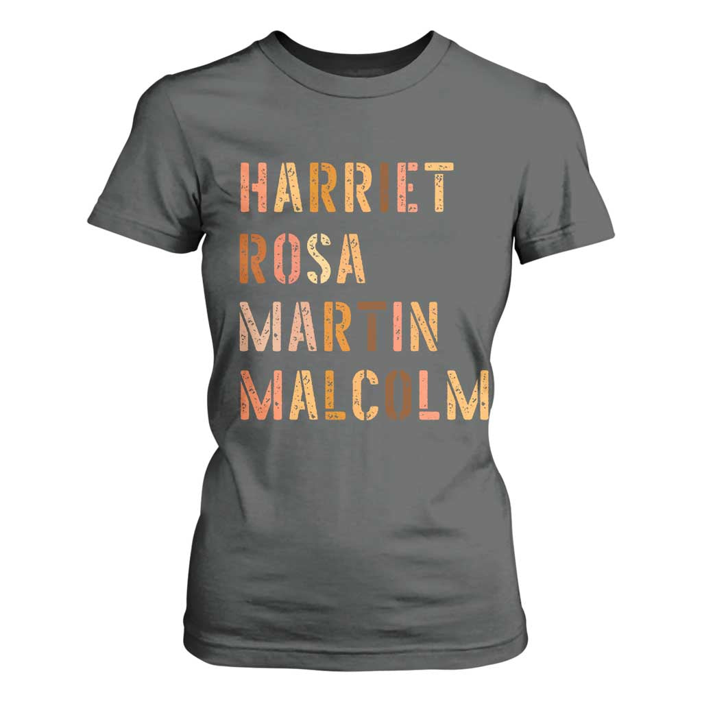 Black History Leaders T Shirt For Women Harriet Rosa Martin Malcolm TS14 Dark Heather Print Your Wear