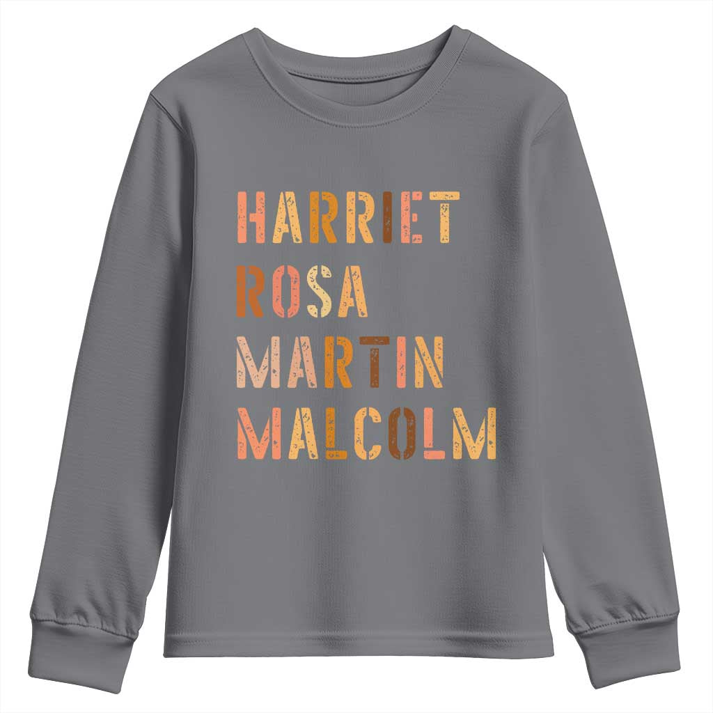Black History Leaders Youth Sweatshirt Harriet Rosa Martin Malcolm TS14 Charcoal Print Your Wear