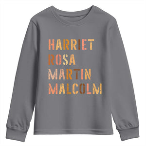 Black History Leaders Youth Sweatshirt Harriet Rosa Martin Malcolm TS14 Charcoal Print Your Wear
