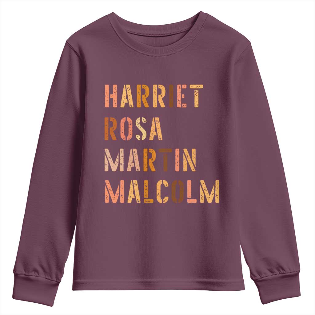 Black History Leaders Youth Sweatshirt Harriet Rosa Martin Malcolm TS14 Maroon Print Your Wear