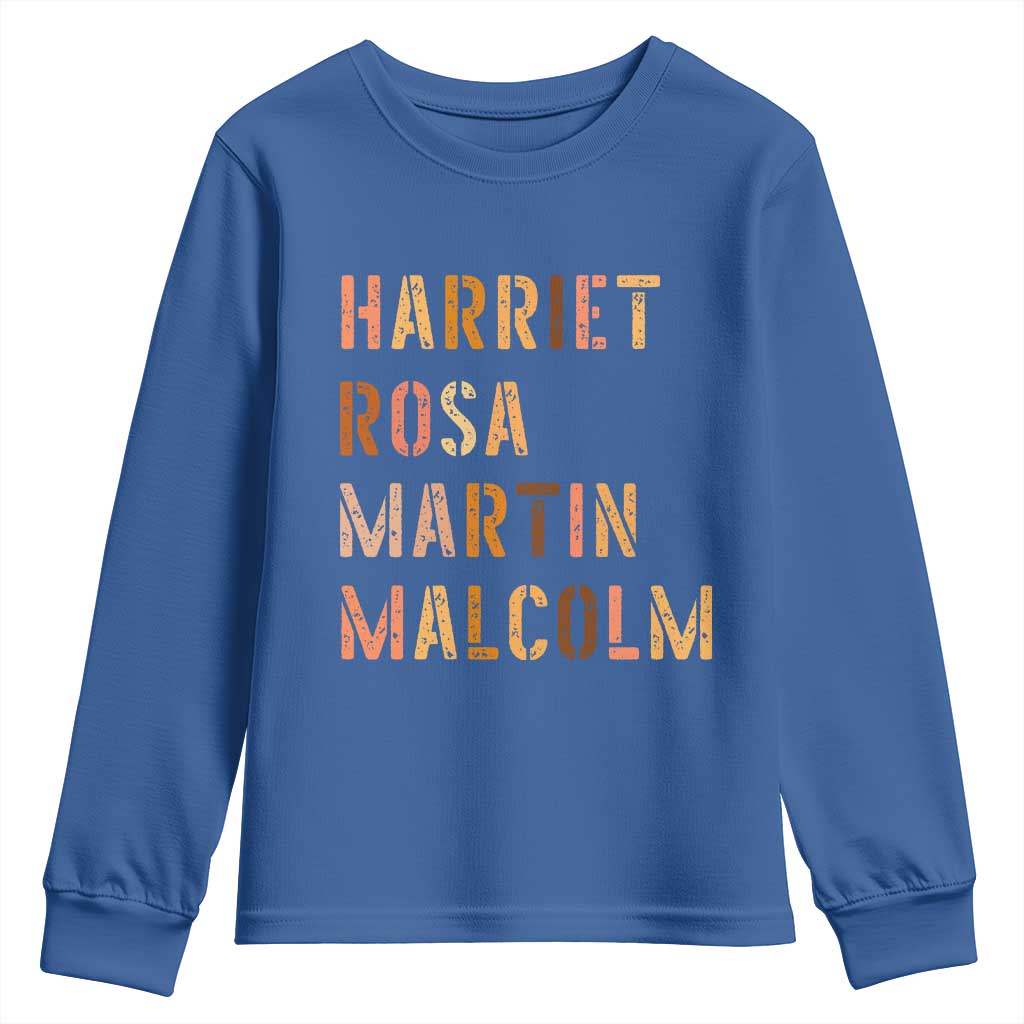 Black History Leaders Youth Sweatshirt Harriet Rosa Martin Malcolm TS14 Royal Blue Print Your Wear