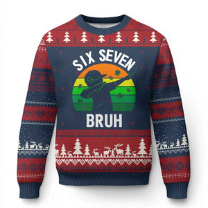 67 Bruh St Patricks Day Ugly Christmas Sweater Funny Six Seven Boys Kids Dabbing Meme TS14 Navy Red Print Your Wear