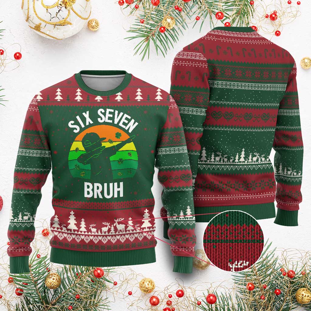 67 Bruh St Patricks Day Ugly Christmas Sweater Funny Six Seven Boys Kids Dabbing Meme TS14 Red Green Print Your Wear